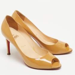Pre Owned Christian Louboutin Beige Patent Leather Matar Claude Peep Toe Pumps Size 40.5