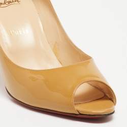 Pre Owned Christian Louboutin Beige Patent Leather Matar Claude Peep Toe Pumps Size 40.5
