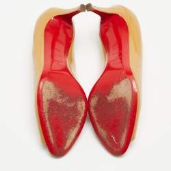 Pre Owned Christian Louboutin Beige Patent Leather Matar Claude Peep Toe Pumps Size 40.5
