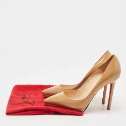Pre Owned Christian Louboutin Beige Patent Pigalle Pumps Size 37.5