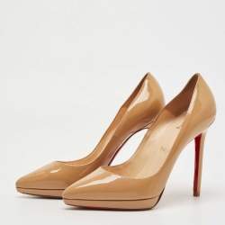 Pre Owned Christian Louboutin Beige Patent Pigalle Pumps Size 37.5