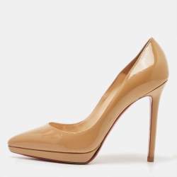 Pre Owned Christian Louboutin Beige Patent Pigalle Pumps Size 37.5