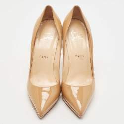 Pre Owned Christian Louboutin Beige Patent Pigalle Pumps Size 37.5