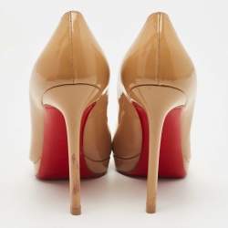 Pre Owned Christian Louboutin Beige Patent Pigalle Pumps Size 37.5
