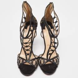 Christian Louboutin Black Leather Martha Lattice Sandals Size 39