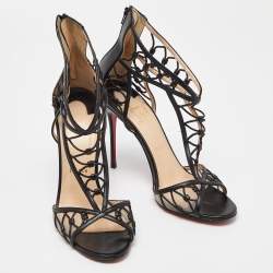 Christian Louboutin Black Leather Martha Lattice Sandals Size 39