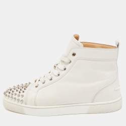 Lou Spikes woman - High-top sneakers - Specchio leather and glittered calf  leather - Silver - Christian Louboutin