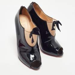 Pre Owned بوت للكاحل كريستيان لوبوتان جلد أسود لامع وشبكة مقاس 36.5