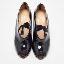 Pre Owned بوت للكاحل كريستيان لوبوتان جلد أسود لامع وشبكة مقاس 36.5