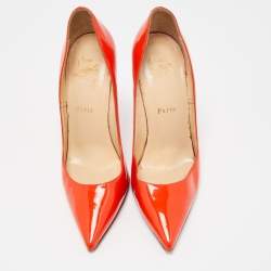 Pre Owned Christian Louboutin Orange Patent Leather So Kate Pumps Size 38