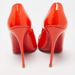 Pre Owned Christian Louboutin Orange Patent Leather So Kate Pumps Size 38