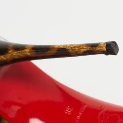 Pre Owned Christian Louboutin Brown/Beige Leopard Print Patent Leather Doracora Pumps Size 38