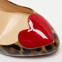 Pre Owned Christian Louboutin Brown/Beige Leopard Print Patent Leather Doracora Pumps Size 38