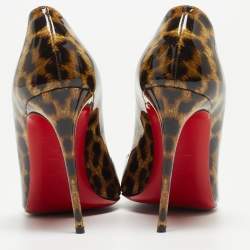 Pre Owned Christian Louboutin Brown/Beige Leopard Print Patent Leather Doracora Pumps Size 38