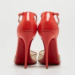 Pre Owned Christian Louboutin Two Tone Crystal Embellished Mesh and Patent Leather Salopatina Pumps Size 36.5