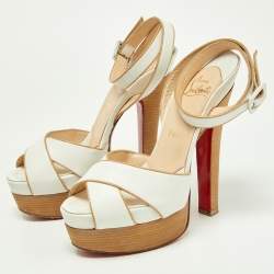 مملوكة مسبقًا Christian Louboutin White Leather Criss Cross Platform Ankle Strap Sandals Size 36.5