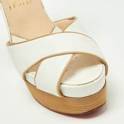 مملوكة مسبقًا Christian Louboutin White Leather Criss Cross Platform Ankle Strap Sandals Size 36.5