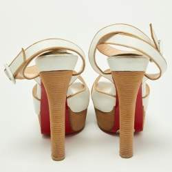 مملوكة مسبقًا Christian Louboutin White Leather Criss Cross Platform Ankle Strap Sandals Size 36.5