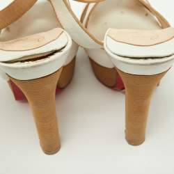 مملوكة مسبقًا Christian Louboutin White Leather Criss Cross Platform Ankle Strap Sandals Size 36.5