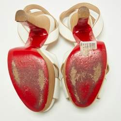 مملوكة مسبقًا Christian Louboutin White Leather Criss Cross Platform Ankle Strap Sandals Size 36.5