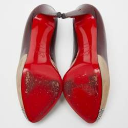 Pre Owned Christian Louboutin Burgundy/Grey Leather and Suede Maggie Platform Pumps Size 40.5