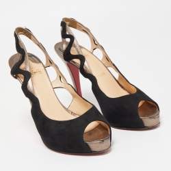 Pre Owned Christian Louboutin Black Suede and Leather Slingback Pumps Size 38.5