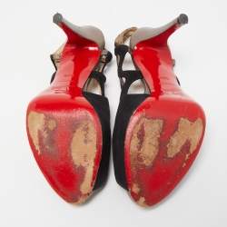 Pre Owned Christian Louboutin Black Suede and Leather Slingback Pumps Size 38.5