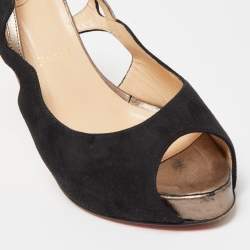 Pre Owned Christian Louboutin Black Suede and Leather Slingback Pumps Size 38.5