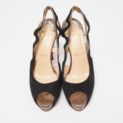 Pre Owned Christian Louboutin Black Suede and Leather Slingback Pumps Size 38.5