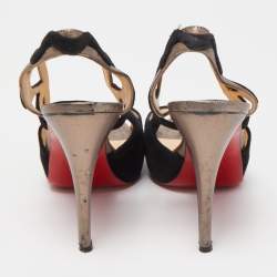 Pre Owned Christian Louboutin Black Suede and Leather Slingback Pumps Size 38.5