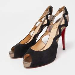 Pre Owned Christian Louboutin Black Suede and Leather Slingback Pumps Size 38.5