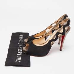 Pre Owned Christian Louboutin Black Suede and Leather Slingback Pumps Size 38.5