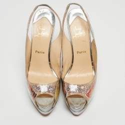 Pre Owned Christian Louboutin Multicolor PVC Trash Collection Lady Peep Sling Pumps Size 38.5
