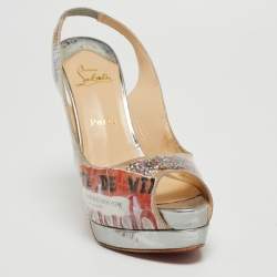 Pre Owned Christian Louboutin Multicolor PVC Trash Collection Lady Peep Sling Pumps Size 38.5