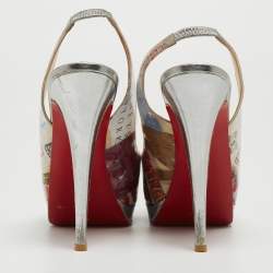 Pre Owned Christian Louboutin Multicolor PVC Trash Collection Lady Peep Sling Pumps Size 38.5