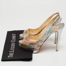 Pre Owned Christian Louboutin Multicolor PVC Trash Collection Lady Peep Sling Pumps Size 38.5