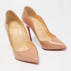 Pre Owned Christian Louboutin Beige Patent Leather Hot Chick Pointed Toe Pumps Size 36