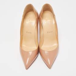 Pre Owned Christian Louboutin Beige Patent Leather Hot Chick Pointed Toe Pumps Size 36