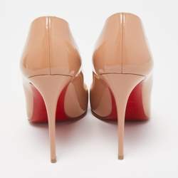 Pre Owned Christian Louboutin Beige Patent Leather Hot Chick Pointed Toe Pumps Size 36