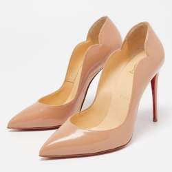 Pre Owned Christian Louboutin Beige Patent Leather Hot Chick Pointed Toe Pumps Size 36