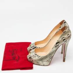 Christian Louboutin Grey Watersnake Leather Lady Peep Pumps Size 40