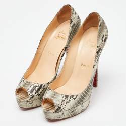 Christian Louboutin Grey Watersnake Leather Lady Peep Pumps Size 40