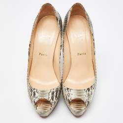 Christian Louboutin Grey Watersnake Leather Lady Peep Pumps Size 40