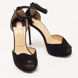 Christian Louboutin Black Suede Ankle Strap Sandals Size 35