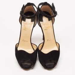 Christian Louboutin Black Suede Ankle Strap Sandals Size 35