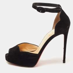 Christian Louboutin Black Suede Ankle Strap Sandals Size 35