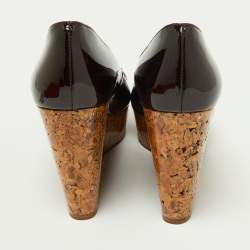 Christian Louboutin Burgundy Patent Leather Coroclic Cork Wedge Pumps Size 38