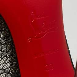 Pre Owned Christian Louboutin Black/Red Lace and Ostrich Leather Candy Spike Round Toe Pumps Size 38