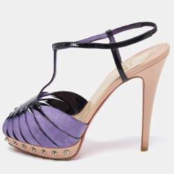 Christian Louboutin Purple/Black Suede and Patent Leather Zigounette Spiked Slingback Sandals Size 38.5