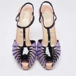 Christian Louboutin Purple/Black Suede and Patent Leather Zigounette Spiked Slingback Sandals Size 38.5